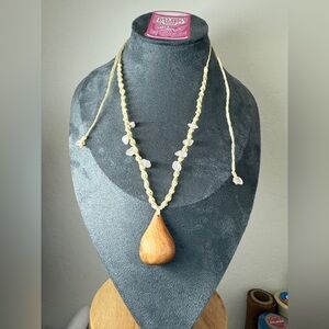 Elegant Wooden Pendant Necklace with Cream Accents
